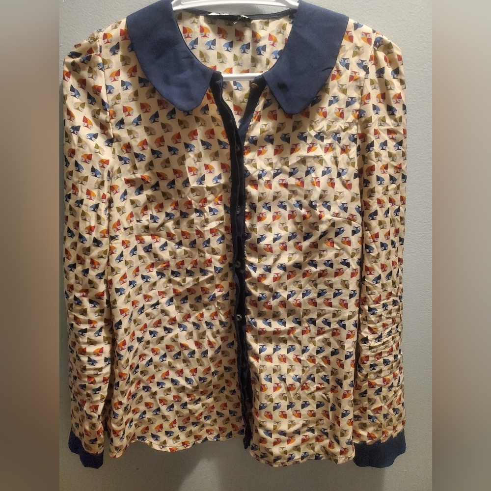 Z&I Women Blouse Size L Colorful Owls
